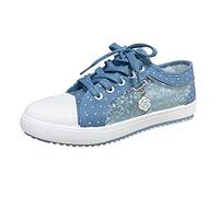 Zapatos de encaje de las mujeres de encaje moda decoración casual hasta patrón floral malla ahueca hacia fuera zapatos casuales de las señoras, azul celeste, 40 EU