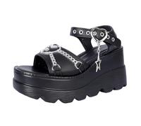 zapatos de estilo punk con estrellas del cráneo cruz cadena del corazón remache deslizamiento abierto del dedo del pie en la plataforma cuña deslizamiento sandalias zapatillas de playa punk de verano
