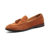 Zapatos de Gamuza para Hombre Mocasines Cómodos Zapatos con Borla Negocios Plano Calzado Negro Marrón 37-48,Amarillo,44