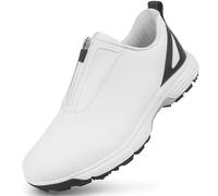 Zapatos De Golf Impermeables, Zapatillas De Golf con Púas para Hombres, Botas De Entrenamiento De Golf Informales Antideslizantes, Zapatos Profesionales Cómodos con Cremallera White&Black, 48