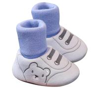 Zapatos de invierno para bebés de 0 a 6 meses, lindo oso de peluche, zapatos tipo calcetín para bebé, antideslizantes, unisex, cómodos y cálidos, de suela suave, 11 cm, azul.