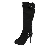Zapatos de invierno para mujer Elegantes - Botas marrones para mujer con tacón, botas de invierno de caña larga, botas cálidas hasta la rodilla con hebilla, botas de mujer, zapatos ligeros para mujer