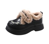 Zapatos de invierno para niños impermeables 32 Girl Fashion Embroidery Small Leather Shoes Middle Children Soft Sole Warm Boots Girls Boots 32, Negro , 24 EU