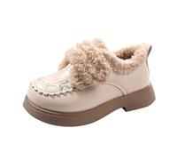 Zapatos de invierno para niños impermeables 32 Girl Fashion Embroidery Small Leather Shoes Middle Children Soft Sole Warm Boots Girls Boots 32, beige, 25 EU