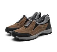 Zapatos de invierno sin cordones para caminar con soporte de arco para hombre, botas de nieve de cuero, suaves, antideslizantes, impermeables, con forro cálido, botas de invierno cómodas, zapatos