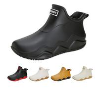 Zapatos de jardín unisex, botas de lluvia de caña corta, botas de goma de caña media, botas de goma cortas, antideslizantes, básicas, impermeables, transpirables, botines para hombre, Negro , 44 EU