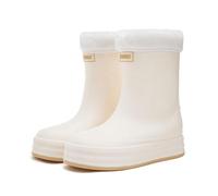 Zapatos De Lluvia para Mujer Ropa Exterior Cien Versátiles Cordón De Ajuste Acolchada Funda De Vellón Extraíble Fondo Grueso Cómodo Antideslizante Cocina Zapatos De Goma Botas De Lluvia (Beige 39)