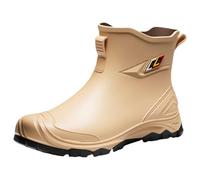 Zapatos de lluvia resistentes al agua para hombre, botas de agua resistentes al tobillo con parche geométrico deportivo, botines para caminar al aire libre para senderos mojados y barro, Khaki, 42 1/3