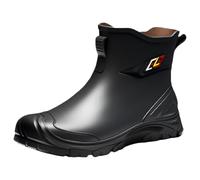 Zapatos de lluvia resistentes al agua para hombre, botas de agua resistentes al tobillo con parche geométrico deportivo, botines para caminar al aire libre para senderos mojados y barro, Black, 41 1/3