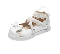 Zapatos de Lolita para Mujer, Zapatos de tacón Mary Jane, Bombas de Encaje con Lazo, Botas de cuña de Cosplay Bonitas Kawaii, Correa Cruzada, tacón de Bloque, Estilo Dulce