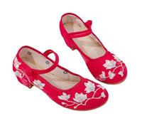 Zapatos De Lona Con Bordado Chino Para Mujer Informales Transpirables Cómodos Con Punta Redonda Zapatos De Ballet Suaves Estilo Tradicional Vintage Mary Jane Yoga Walk Show Shoes ( Color : Red , Size