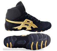 Zapatos de lucha libre lucha libre boxeo MMA Fitness ligeros flexibles de piel vegana Wrestling Shoes, Negro y dorado., 43 EU