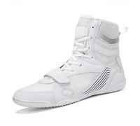 Zapatos De Lucha Unisex, Botas De Boxeo Profesionales De Caña Alta, Zapatillas De Deporte Muay Thai Kickboxing Sparring Boxers, Sneakers Marciales para Niños, Jóvenes Y Adultos (White,Numeric_44)