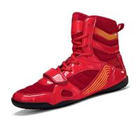 Zapatos De Lucha Unisex, Botas De Boxeo Profesionales De Caña Alta, Zapatillas De Deporte Muay Thai Kickboxing Sparring Boxers, Sneakers Marciales para Niños, Jóvenes Y Adultos (Red,Numeric_38)