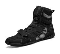 Zapatos De Lucha Unisex, Botas De Boxeo Profesionales De Caña Alta, Zapatillas De Deporte Muay Thai Kickboxing Sparring Boxers, Sneakers Marciales para Niños, Jóvenes Y Adultos (Black,Numeric_45)