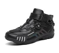Zapatos de Moto para Hombre, Botines Cortos de Motocross Negros, Cuero Impermeable, Zapatos Todoterreno para Moto, Botas Deportivas de Carreras,Negro,42 EU