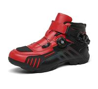 Zapatos de Moto para Hombre, Botines Cortos de Motocross Negros, Cuero Impermeable, Zapatos Todoterreno para Moto, Botas Deportivas de Carreras,Rojo,42 EU