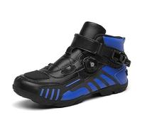 Zapatos de Moto para Hombre, Botines Cortos de Motocross Negros, Cuero Impermeable, Zapatos Todoterreno para Moto, Botas Deportivas de Carreras,Azul,43 EU
