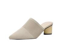 Zapatos de mujer 40 zapatillas de mujer zapatillas de mujer con puntera cerrada espalda hueca punta punta profunda boca tela casual tacones altos mujer zapatos mocasines, beige, 41 EU