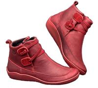 Zapatos de mujer 41 Botines anchos vintage para mujer, zapatos con soporte de arco para mujer, con cremallera lateral, botines planos para mujer, pantalones impermeables con niños, rojo, 40 EU