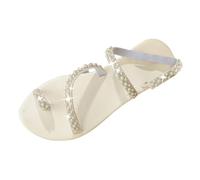 Zapatos de Mujer 43 Rojo Brillo Señoras Europa Y Los Estados Clip Dedo De Los Pies Sandalias Planas Perla Frontera Femenina De Pelo De Gran Tamaño Comercio Exterior Sandalias De Playa Zapatos De Cuña