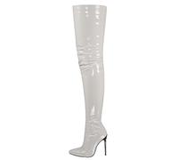 Zapatos de mujer, botas de moda hasta la rodilla, tacones altos, por encima de la rodilla, botas largas plisadas de gamuza, Blanco, 38 EU