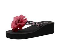 Zapatos de mujer Chanclas de cuña Chanclas de flores Cuña de mujer Ropa exterior gruesa Playa junto al mar