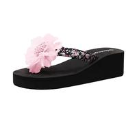 Zapatos de mujer Chanclas de cuña Chanclas de flores Cuña de mujer Ropa exterior gruesa Playa junto al mar