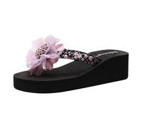 Zapatos de mujer Chanclas de cuña Chanclas de flores Cuña de mujer Ropa exterior gruesa Playa junto al mar