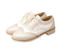 Zapatos de mujer con cordones para el tiempo libre para mujer, bicolor, moda Derby Brogues, moda bicolor para mujer, zapatos de trabajo, Spectator Dress Shoes Casual, 63 Beige, 42 EU