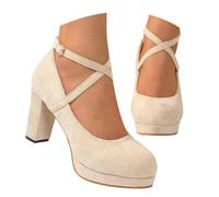 Zapatos de mujer con pies anchos, zapatos de novia gruesos, elegantes, góticos, tacones altos, bailarinas, zapatos de tacón alto, zapatos de tacón alto, bailarina, zapatos de cuña, beige, 40.5 EU