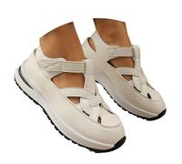 Zapatos de mujer de plataforma ancha, zapatos de piel, ajustables para pies anchos, suaves para caminar y para el tiempo libre, Blanco, 39 EU