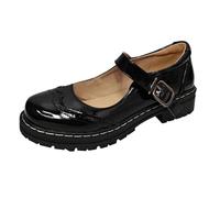 Zapatos de mujer de tacón cuadrado lacado Mary Jane - estilo Lolita Mary Jane mocasines tacones altos zapatos individuales para pies anchos punta cerrada Mary Jane zapatos plataforma zapatos de baile