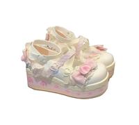 Zapatos de mujer Lolita Mary Jane Góticos Punta Redonda Zapatos de Baile Gruesos Tacón Plataforma Encaje Colorido Botas de Baile Punk Rock Lindas Bailarinas Kawaii, Blanco, 37 EU