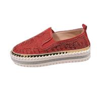 Zapatos de mujer Mocasines con suela de plataforma Slip on à Enfiler Empeine Rhinestone Brillantes Inserciones Elásticas Punta Redonda Suela Crantada Estilo Casual para Salida Ciudad Diario, 01 rojo