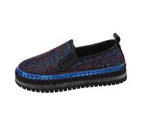 Zapatos de mujer Mocasines con suela de plataforma Slip on à Enfiler Empeine Rhinestone Brillantes Inserciones Elásticas Punta Redonda Suela Crantada Estilo Casual para Salida Ciudad Diario, 01 azul