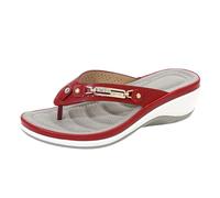 Zapatos de mujer Negro Invierno Mujer Verano Sandalias con Cuña y Encaje Abierto Color Sólido Fondo Suave Zapatillas Transpirables Zapatillas Mujer Sexy Zapatos de Tacón, rojo, 37 EU