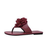Zapatos de mujer Negro Invierno Mujer Zapatillas de Verano Moda Floral Decoración Una Línea Grande Zapatos Planos Casual Zapatos Zapatos Negros Zapatillas Mujer, rojo, 38 EU
