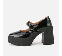 Zapatos de Mujer, Novedad de Primavera 2018, Zapatos Mary Jane, Zapatos de Plataforma de Cuero Genuino, Zapatos de tacón con Punta Cuadrada y Hebilla Poco Profunda, Calzado para Mujer