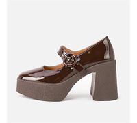 Zapatos de Mujer, Novedad de Primavera 2018, Zapatos Mary Jane, Zapatos de Plataforma de Cuero Genuino, Zapatos de tacón con Punta Cuadrada y Hebilla Poco Profunda, Calzado para Mujer