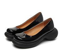 Zapatos de Mujer, Novedad, Primavera Otoño, Plataforma, Zapatos de tacón con Parte Inferior Gruesa, Cabeza Redonda Retro, Mocasines Informales de Charol para niñas, Zapatos Diarios