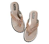 Zapatos de mujer para mujer, sandalias de verano para estudiantes, puntera de clip, sandalias romanas de fondo plano, sandalias de playa casuales, Gold, 39 EU