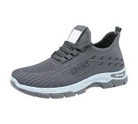 Zapatos de mujer planos para mujer, zapatos de primavera con amortiguación, zapatillas de fútbol monocolor, transpirables, de malla, suela gruesa, zapatos cómodos para correr, gris, 45 EU