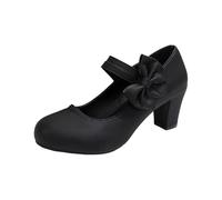 Zapatos de mujer redondos punta de tacón 6 cm pajarita cuero plantillas zapatos confort - zapatos mujer confort gran tamaño estilo británico princesa primavera otoño, Negro , 35 EU