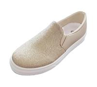 Zapatos de Mujer Verano 2026 Mujer Punta Redonda Conjunto Elástico Pie Fondo Plano Lentejuelas Simple Color Sólido Grandes Elegantes Primavera Beige Zapatos Planos, dorado, 40 EU