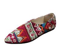 Zapatos de mujer Verano 2026 Mujer Verano Colorido Étnico Plano Superficie de la Pañuelo Bocal Transpirable Fondo Plano Cómodo Elegante Casual Blanco Zapatos Planos, rojo, 41 EU