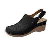 Zapatos de mujer Zapatos de tacón de cuña 37 y suela gruesa, ahuecados, retro, versátiles, elegantes y versátiles, sandalias romanas, zapatos negros para mujer, elegantes y planas, Negro , 37 EU