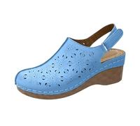 Zapatos de mujer Zapatos de tacón de cuña 37 y suela gruesa, ahuecados, retro, versátiles, elegantes y versátiles, sandalias romanas, zapatos negros para mujer, elegantes y planas, azul celeste, 36 EU
