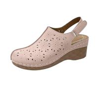 Zapatos de mujer Zapatos de tacón de cuña 37 y suela gruesa, ahuecados, retro, versátiles, elegantes y versátiles, sandalias romanas, zapatos negros para mujer, elegantes y planas, caqui, 37 EU