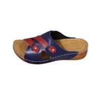 Zapatos de mujer Zapatos de tacón de cuña azul Mujer Parte inferior plana Hebilla de cinturón Fondo grueso Talón oblicuo Dedos abiertos Boca de pescado Zapatillas Militar Zapatos de mujer Tacón de